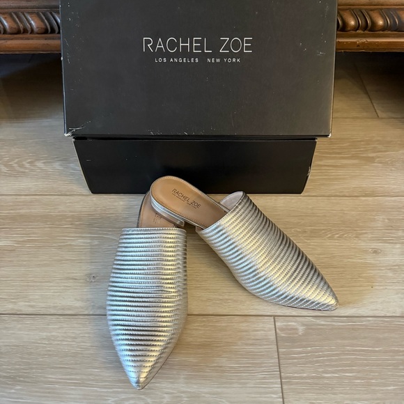 Rachel Zoe Shoes - Rachel Zoe Luna Flat Mules Shoes Slip On Flats Loafers Silver metallic nappa 7